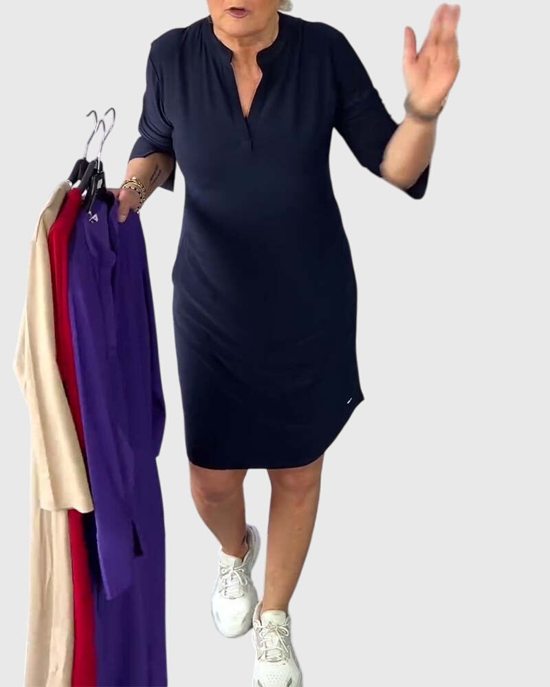 Helena™ | Katherine  Jednokolorowa Sukienka z Dekoltem w Serek