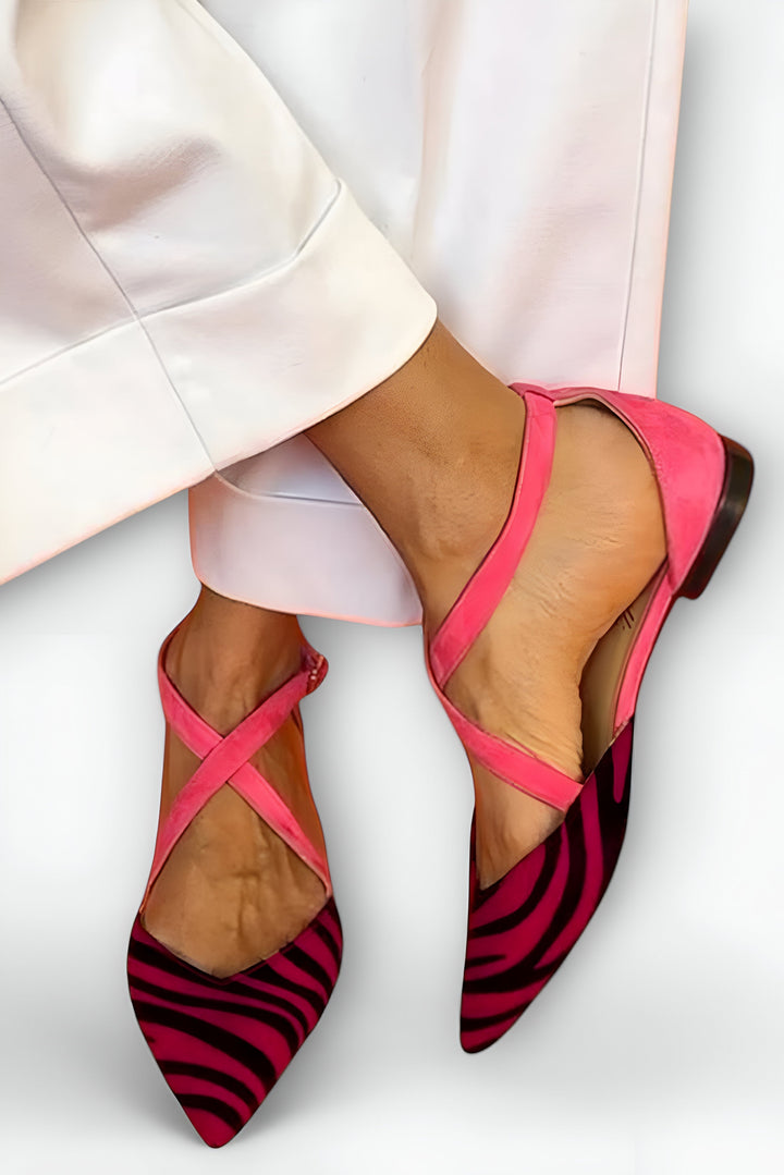 Helena™ | Ballerine Fenna avec Imprimé Zèbre et Brides Croisées
