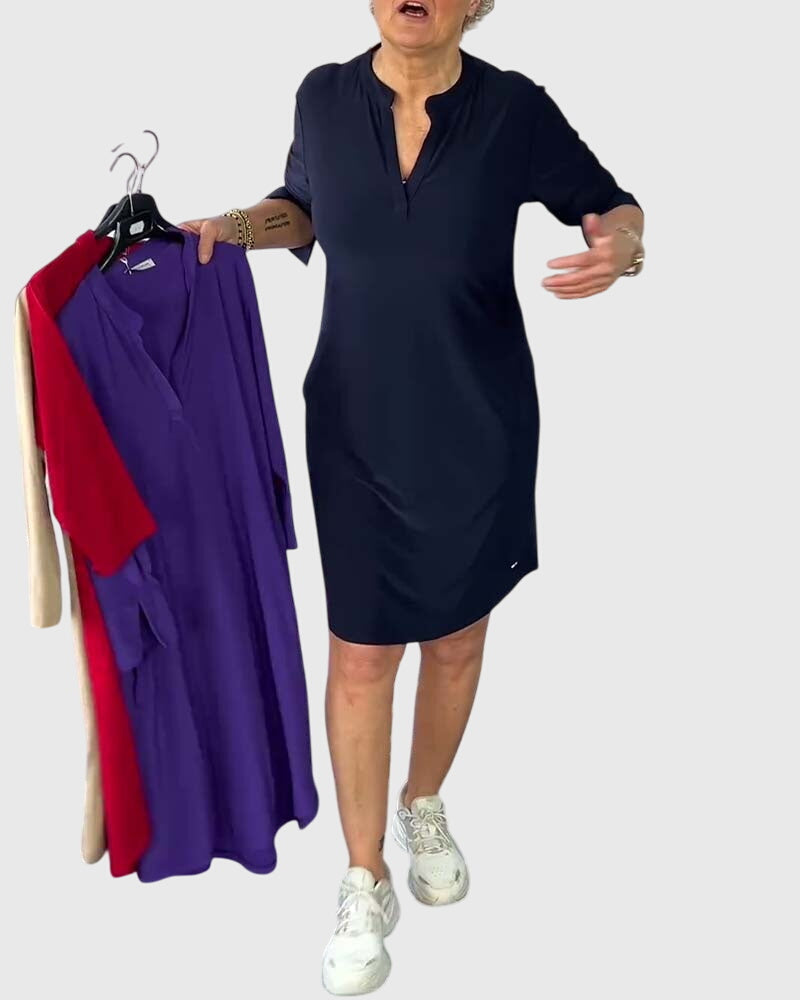 Helena™ | Katherine  Jednokolorowa Sukienka z Dekoltem w Serek