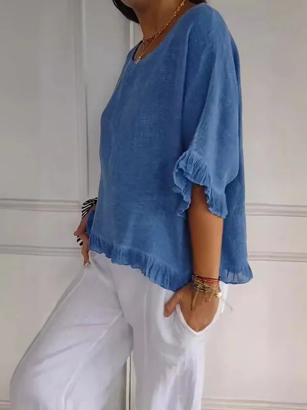 Helena™ | Luna  Blouse en lin de coton à volants