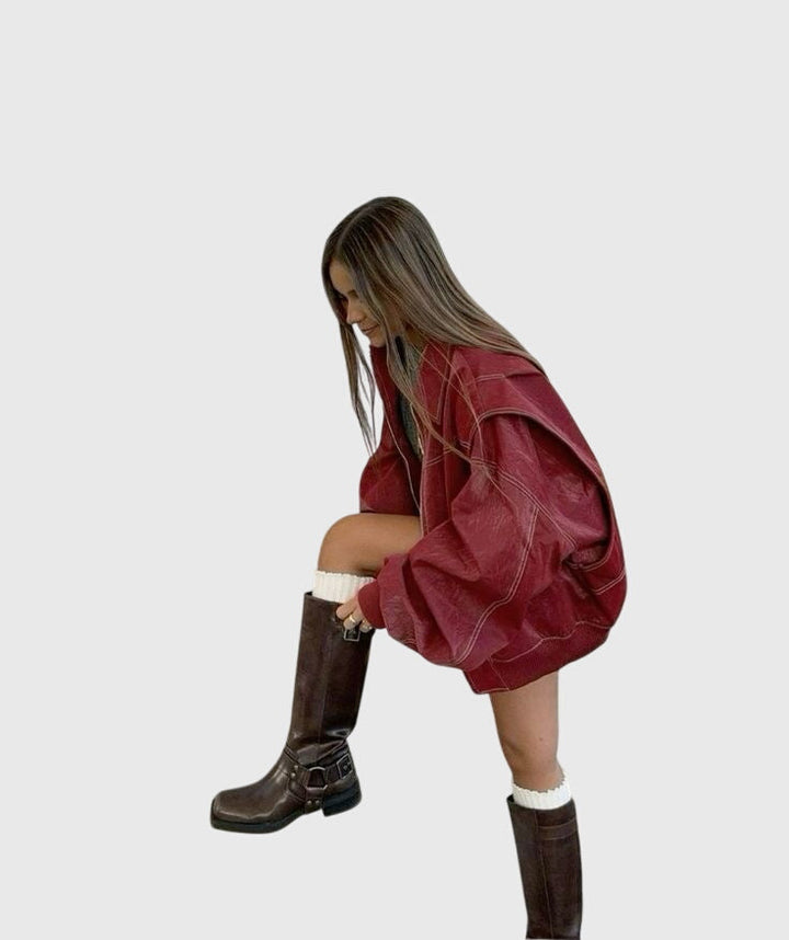 Helena™ | Faye  Oversize Skórzana Kurtka