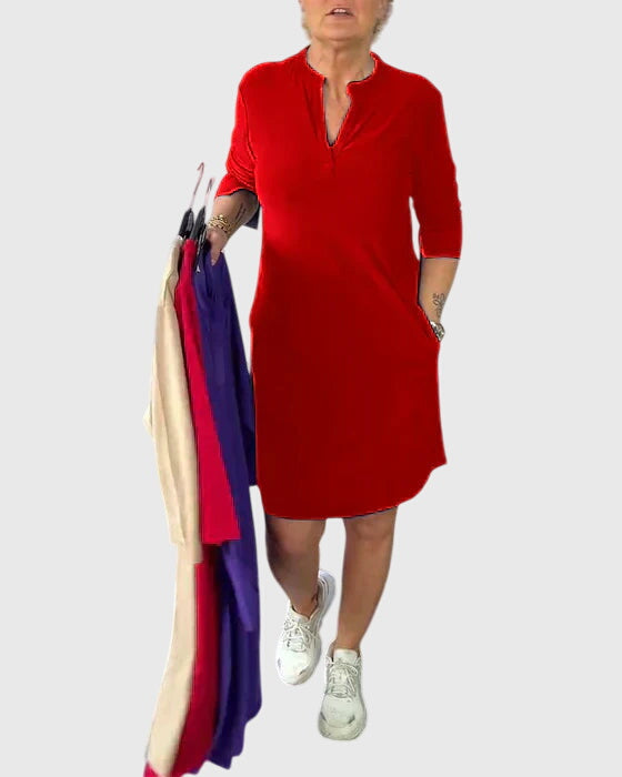 Helena™ | Katherine  Jednokolorowa Sukienka z Dekoltem w Serek