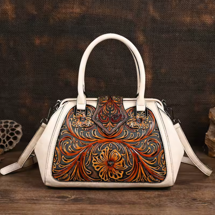 Helena™ | Florina  Sac à main en cuir avec gravure et motif floral