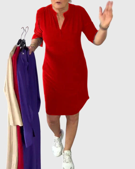 Helena™ | Katherine  Jednokolorowa Sukienka z Dekoltem w Serek