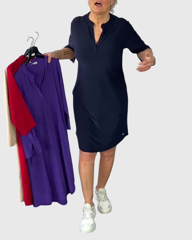 Helena™ | Katherine  Jednokolorowa Sukienka z Dekoltem w Serek