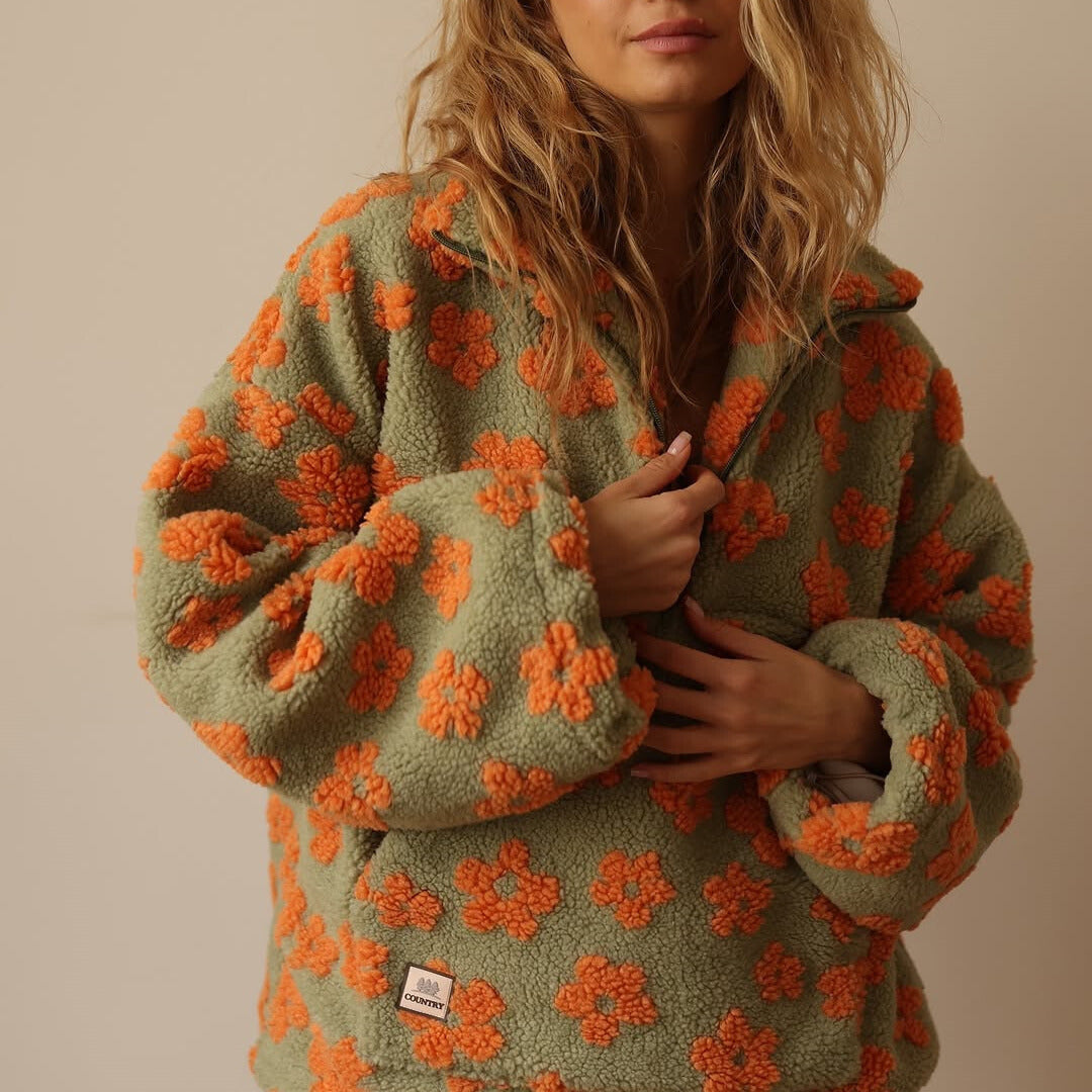 Helena™ | Daisy  Sweat à capuche fleuri avec fermeture éclair