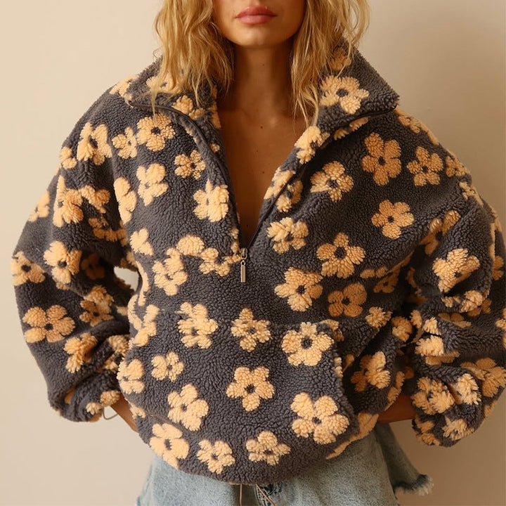 Helena™ | Daisy  Sweat à capuche fleuri avec fermeture éclair