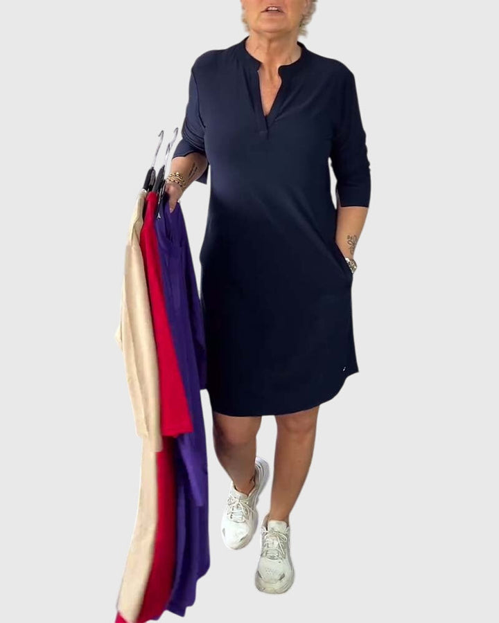 Helena™ | Katherine  Jednokolorowa Sukienka z Dekoltem w Serek