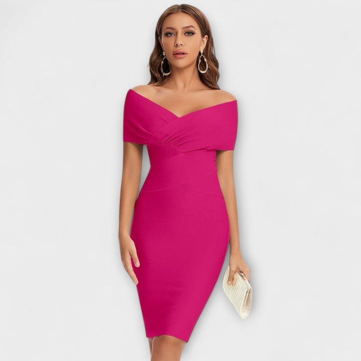 Helena™ | Clelia  Robe Midi Femme à Épaules Dégagées