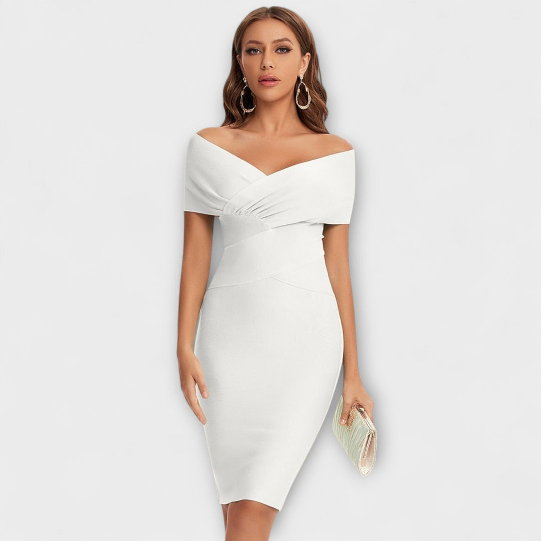 Helena™ | Clelia  Robe Midi Femme à Épaules Dégagées